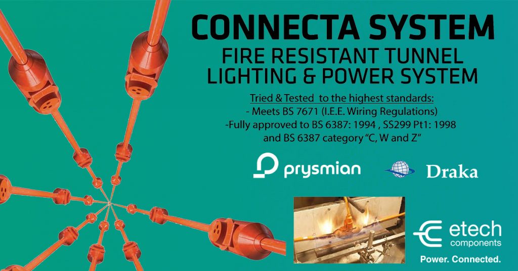 Prysmian Draka Connecta Fire Resistant Tunnel Lighting & Power System provides lighting and power applications in tunnels, railways