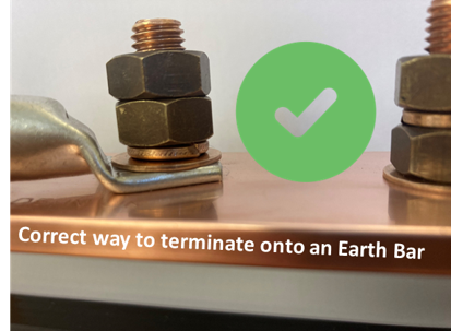 Correct way: how to terminate a cable lug onto an earth bar