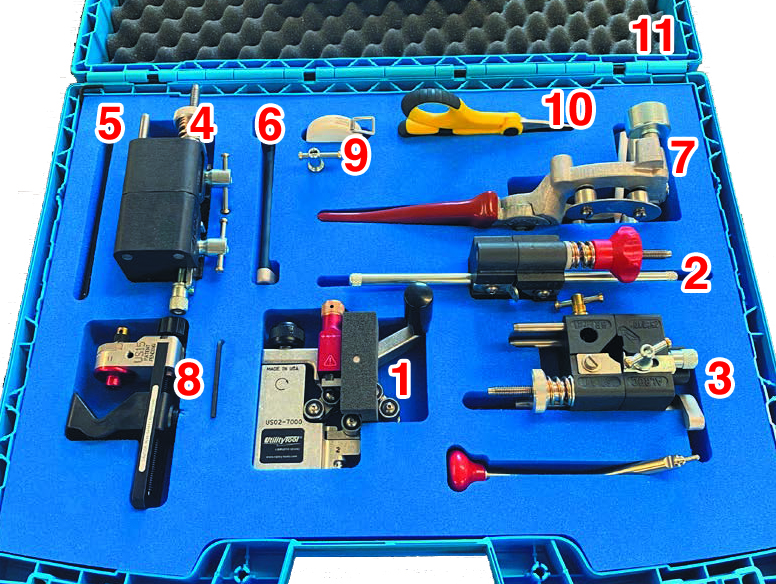 NEXANS EXPERT TOOL KIT CONTENTS (RIPLEY Semi-con Shaving Tool (US02-7000), ALROC Chamfering Tool (LHA-60), ALROC Insulation Removal Tool (BRMRD1E), ALROC Large Insulation Removal Tool (LH2), ALROC Handle For LH2, ALROC Cable Stop For LH2, ALROC Outer Sheath Removal Tool (PG4HTA3033), RIPLEY Large Format Cable Slitter (US15), ALROC Cable Measure Tape (MRA), RIPLEY Scissors (KS2), ALROC Case With Foam Cut-Outs)